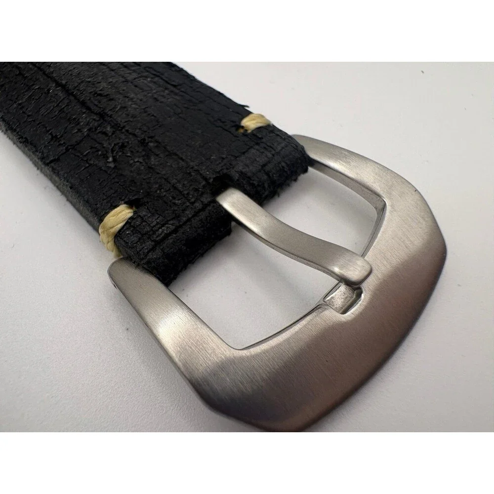 Custom Artisan Distressed Black Leather Watch Strap with Pre-V Buckle Panerai S